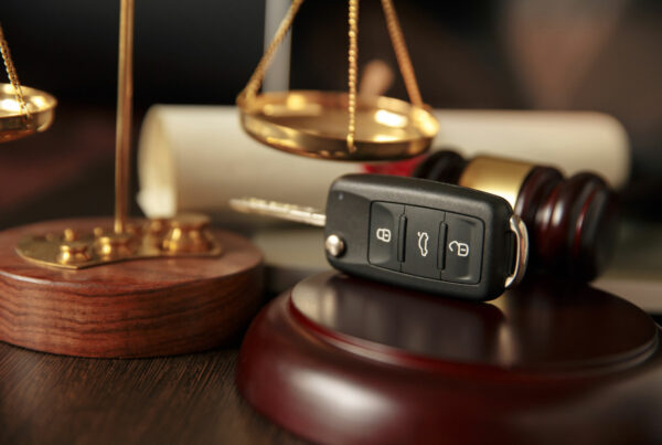 photo of car keys with gavel and weight scale